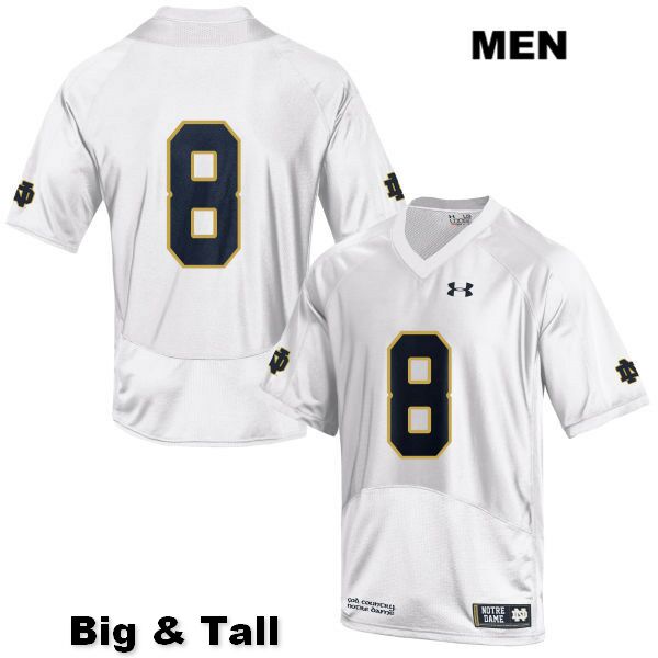 Men's NCAA Notre Dame Fighting Irish #8 Jafar Armstrong Stitched College Under Armour Authentic White Big & Tall No Name Football Jersey WT10S28FJ